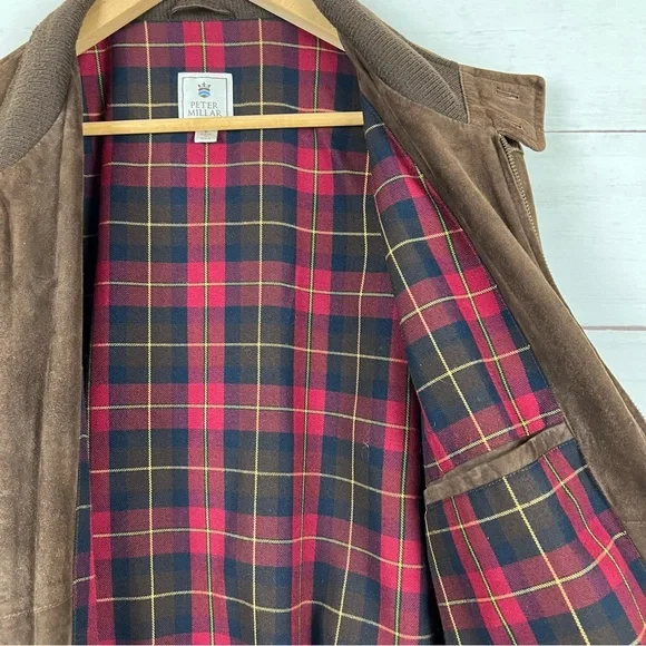 Peter Millar Leather Plaid Lined Bomber Jacket